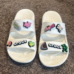 CROCS Kids White Slide Sandals with Colorful Jibbitz Charms